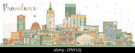Providence Rhode Island City Skyline with Color Buildings. Vector Illustration. Providence USA Cityscape with Landmarks. Stock Vector