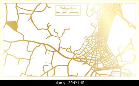 Zakynthos Greece City Map in Retro Style in Golden Color. Outline Map. Vector Illustration. Stock Vector