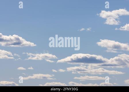 white puffy clouds on a bright blue sky Stock Photo