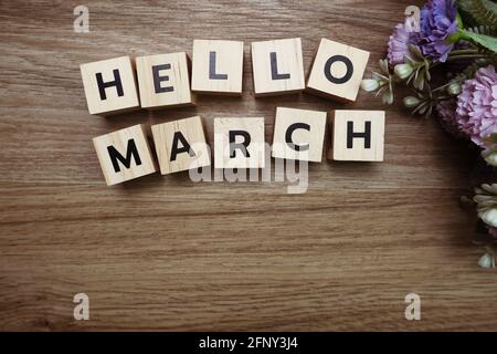 Hello March alphabet letters on colorful stripes background Stock Photo ...