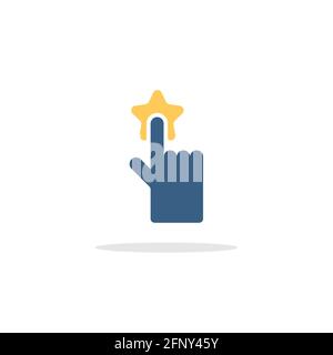 Hand selecting favorite. Rating concept. Finger pressing the star. Color icon with shadow. Commerce glyph vector illustration Stock Vector
