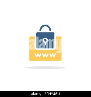 Secure web navigation. Security padlock. Internet concept. Color icon with shadow. Commerce glyph vector illustration Stock Vector