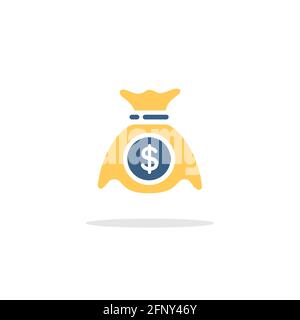 Money bag. Sack with dollar symbol. Color icon with shadow. Commerce glyph vector illustration Stock Vector