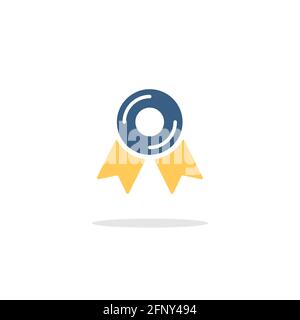 Approved or certified medal. Quality guarantee. Color icon with shadow. Commerce glyph vector illustration Stock Vector