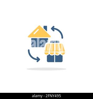 House and shop. Home shopping concept. Color icon with shadow. Commerce glyph vector illustration Stock Vector