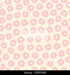 Pastel Hand-Drawn Vintage Simple Daisy Flowers Vector Seamless Pattern Stock Vector