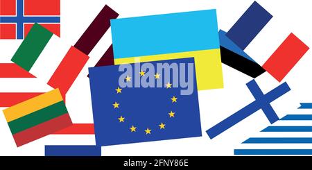 Flags of the European Union and Ukraine. Stock Vector