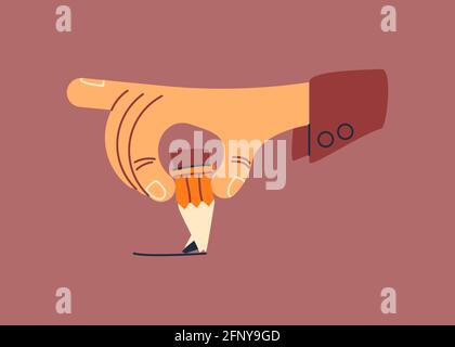 Vector broken pencil in outline style. Digital art Stock Vector