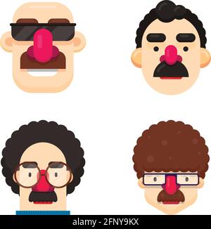 Set of four Men faces with different hairstyle and mustache. Flat Design Isolated vector illustration. Stock Vector