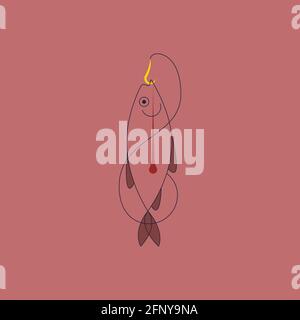 Vector fish on hook in outline style Stock Vector