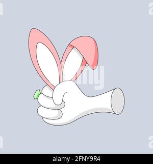 Vector hand holding rabbit ears in outline style Stock Vector
