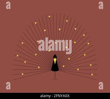 Vector standing peacock in outline style. Digital art Stock Vector