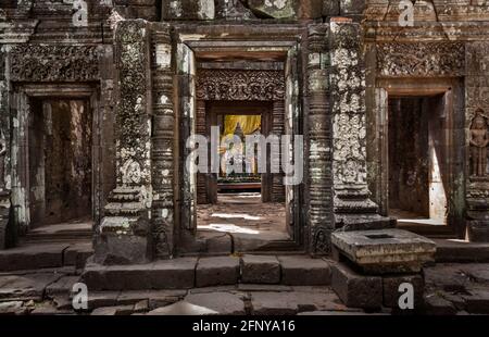 Sanctuary in the upper level of Wat Phu, a UNESCO world heritage site in Champasak Province of Lao PDR Stock Photo