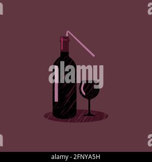 Vector wine straw in flat style. Digital art Stock Vector