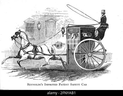 transport / transportation, coach, hackney carriage, Reynold's Improved Patent Safety Cab, wood engraving, ARTIST'S COPYRIGHT HAS NOT TO BE CLEARED Stock Photo