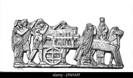 death, ancient world, Attic funeral procession, adapted from terracotta slate, Rayet Collection, ADDITIONAL-RIGHTS-CLEARANCE-INFO-NOT-AVAILABLE Stock Photo