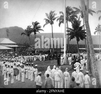 colonialism, German colonies, Samoa Islands, Polynesia, hauling up of German flag, Apia, 1.3.1900, ADDITIONAL-RIGHTS-CLEARANCE-INFO-NOT-AVAILABLE Stock Photo