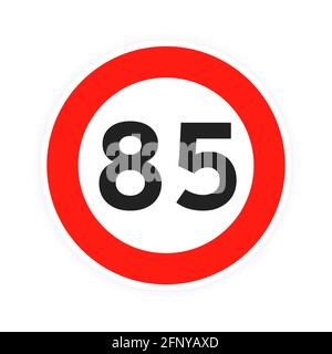 Speed limit 85 round road traffic icon sign flat style design vector illustration. Stock Vector