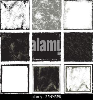 A set of nine squares with grunge texture. Stock Vector