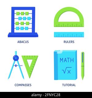 Dividers and square ruler icon set in flat and line style. Measuring ...