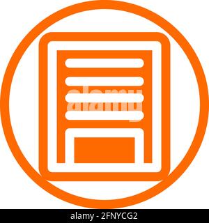 Standard building icon in flat design with orange color and outline on a line circle background. Stock Vector
