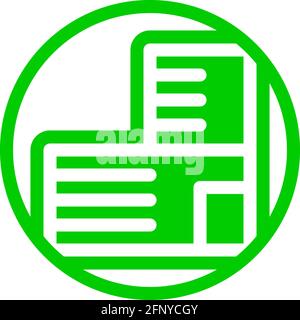Wide building icon in flat design with green color and outline on a line circle background. Stock Vector