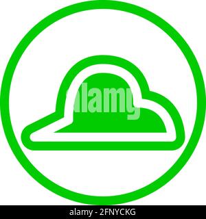 Sharp cloud icon in flat design with green color and outline on a line circle background. Stock Vector