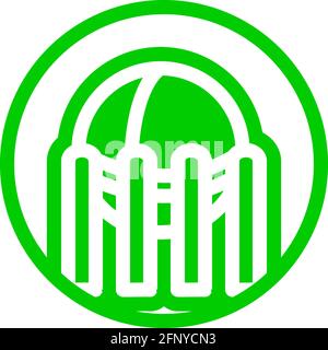 Gas tank icon in flat design with green color and outline on a line circle background. Stock Vector