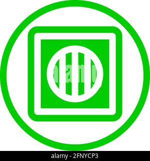 Outdoor unit icon in flat design with green color and outline on a line circle background. Stock Vector
