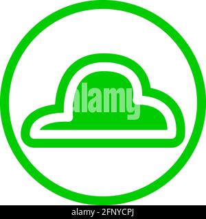 Soft cloud icon in flat design with green color and outline on a line circle background. Stock Vector