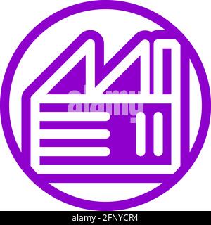 Factory icon in flat design with purple color and outline on a line circle background. Stock Vector
