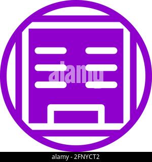 Big building icon in flat design with purple color and outline on a line circle background. Stock Vector