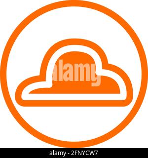 Soft cloud icon in flat design with orange color and outline on a line circle background. Stock Vector