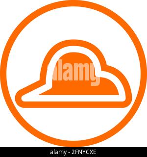 Sharp cloud icon in flat design with orange color and outline on a line circle background. Stock Vector