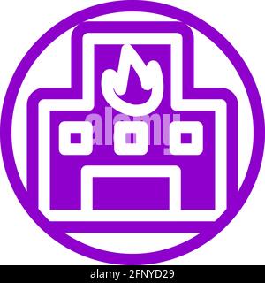 Fire station icon in flat design with purple color and outline on a line circle background. Stock Vector