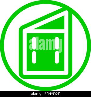 Small building icon in flat design with green color and outline on a line circle background. Stock Vector