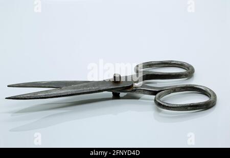 Old blacksmith forged scissors isolated on white background Stock Photo ...