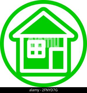 Standard house icon in flat design with green color and outline on a line circle background. Stock Vector