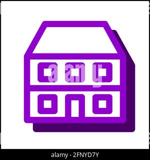 Apartment icon in flat design with purple color and drop shadow. Stock Vector
