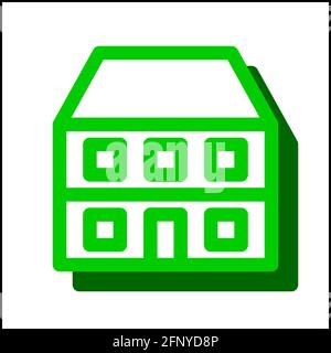 Apartment icon in flat design with green color and drop shadow. Stock Vector
