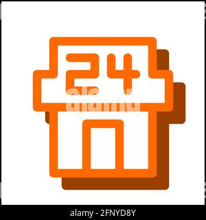 Convenience store icon in flat design with orange color and drop shadow. Stock Vector
