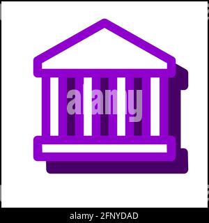 Bank icon in flat design with purple color and drop shadow. Stock Vector