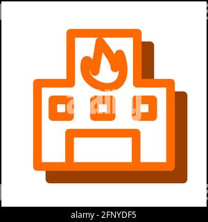 Fire station icon in flat design with orange color and drop shadow. Stock Vector