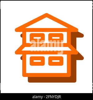 Two story house icon in flat design with orange color and drop shadow. Stock Vector