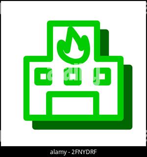 Fire station icon in flat design with green color and drop shadow. Stock Vector