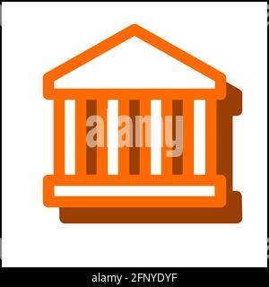 Bank icon in flat design with orange color and drop shadow. Stock Vector