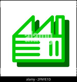 Factory icon in flat design with green color and drop shadow. Stock Vector