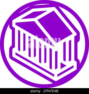 Bank icon in isometric flat design with color and outline on a line circle background. Stock Vector