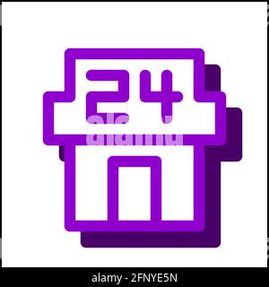 Convenience store icon in flat design with purple color and drop shadow. Stock Vector