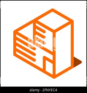 Wide building icon in isometric flat design with orange color and shape of a shadow. Stock Vector